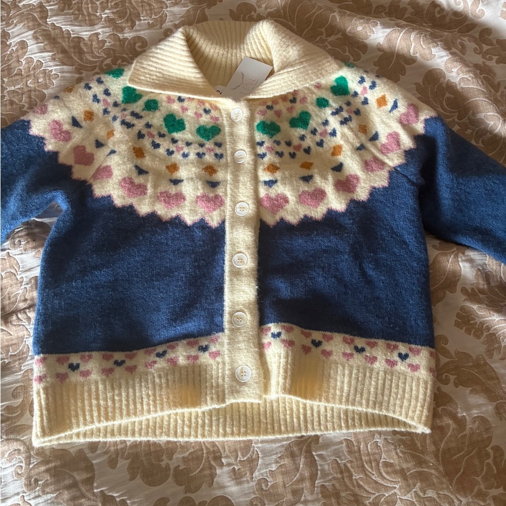 Women's Blue and Cream Heart Pattern Sweater - Picture 2 of 2